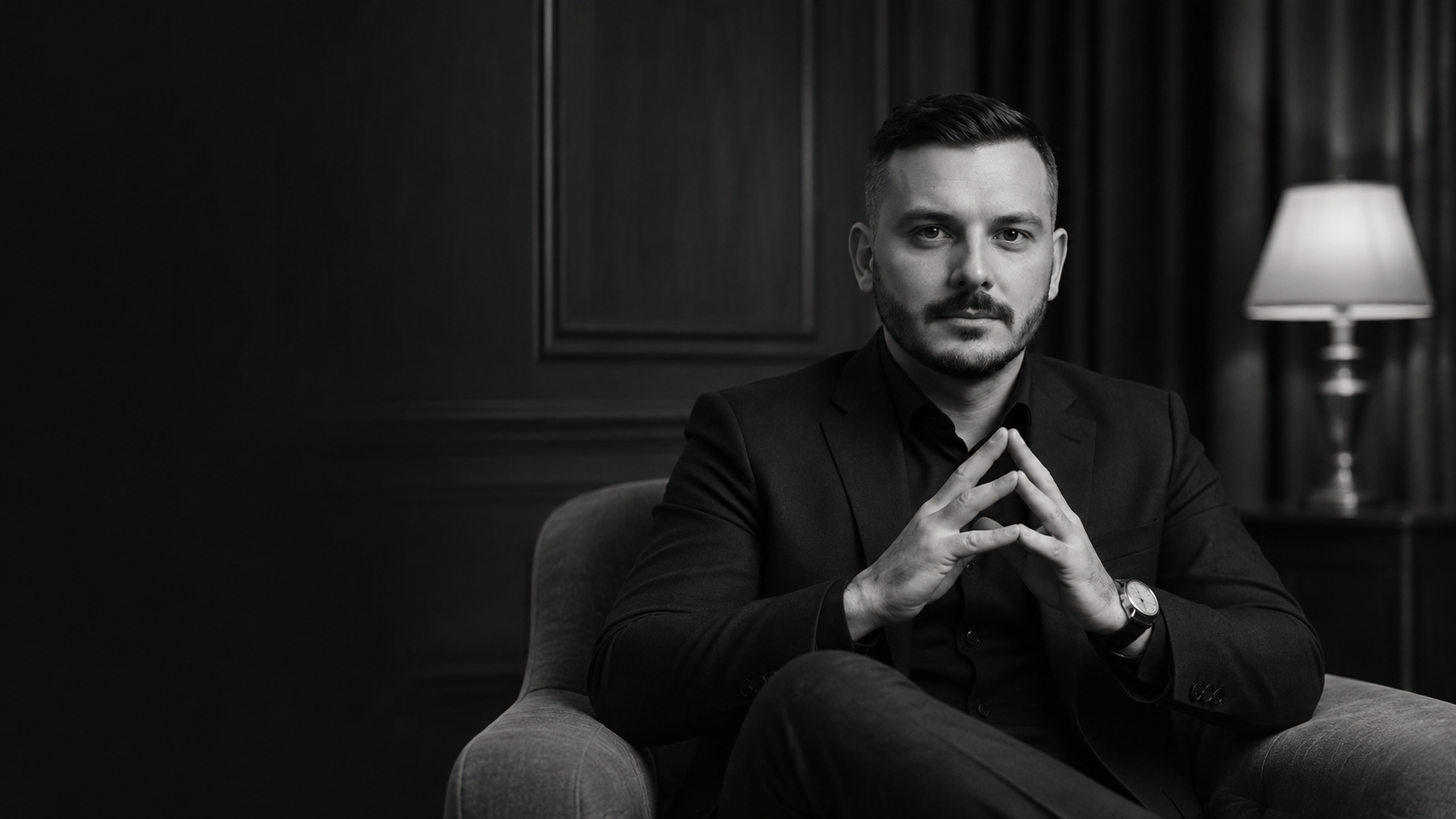 Moonwalk founder in a monochrome portrait